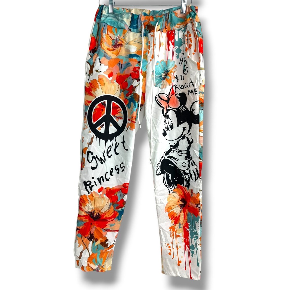 Brand Bazar Italy Floral Graffiti Minnie Mouse Joggers White CS20002‎ Size M